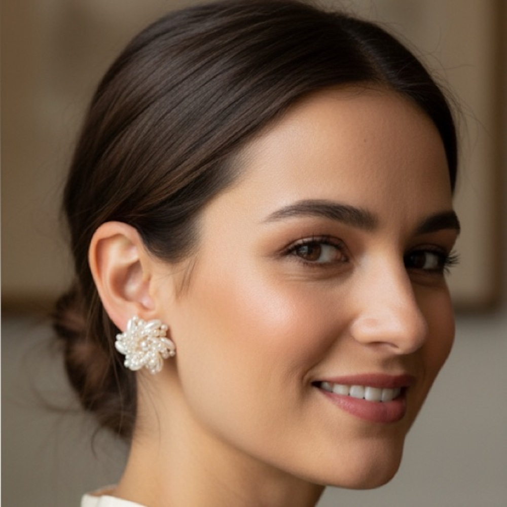 VINTAGE Pearl Cluster Clip On Earrings